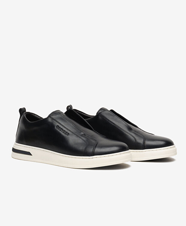 Erkek Hakiki Deri Siyah Sneaker Ayakkabı - 3