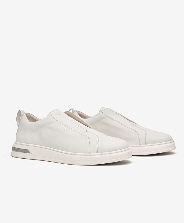 Erkek Hakiki Deri Beyaz Sneaker Ayakkabı - 3