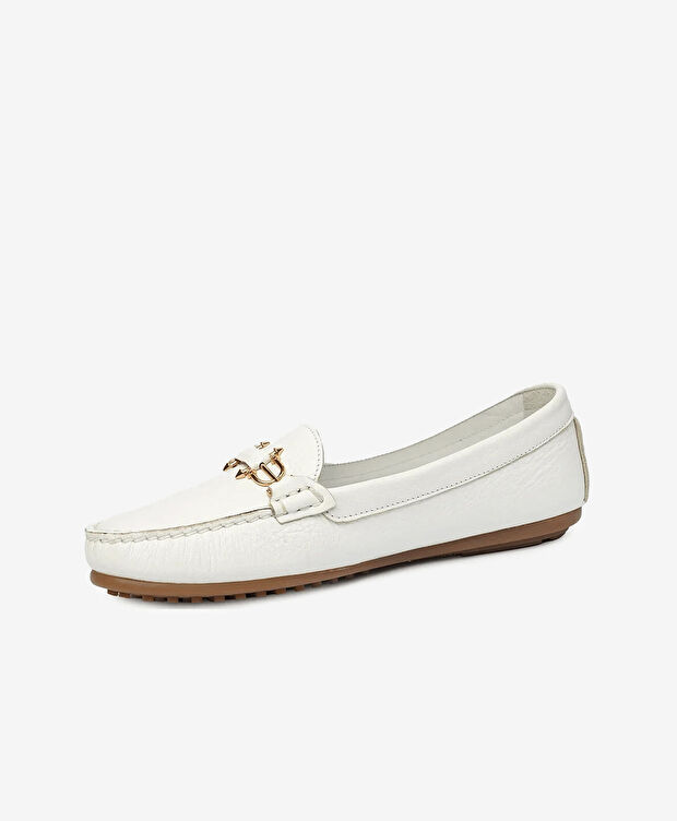 Kadın Beyaz Hakiki Deri Loafer Ayakkabı - 3