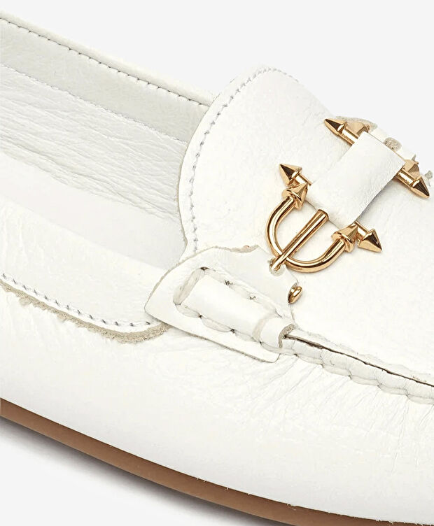 Kadın Beyaz Hakiki Deri Loafer Ayakkabı - 5