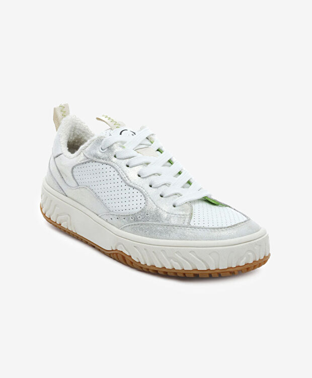 Kadın Beyaz Gümüş Hakiki Deri Sneaker Ayakkabı - 2