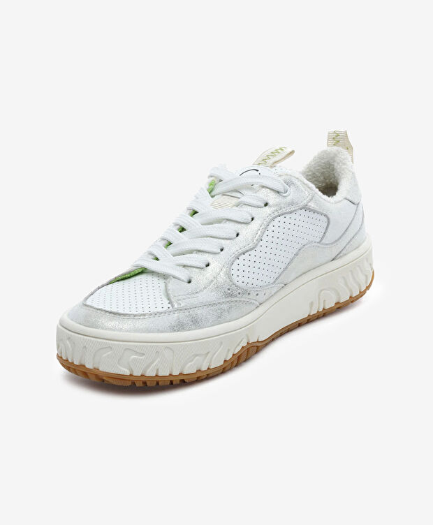 Kadın Beyaz Gümüş Hakiki Deri Sneaker Ayakkabı - 3