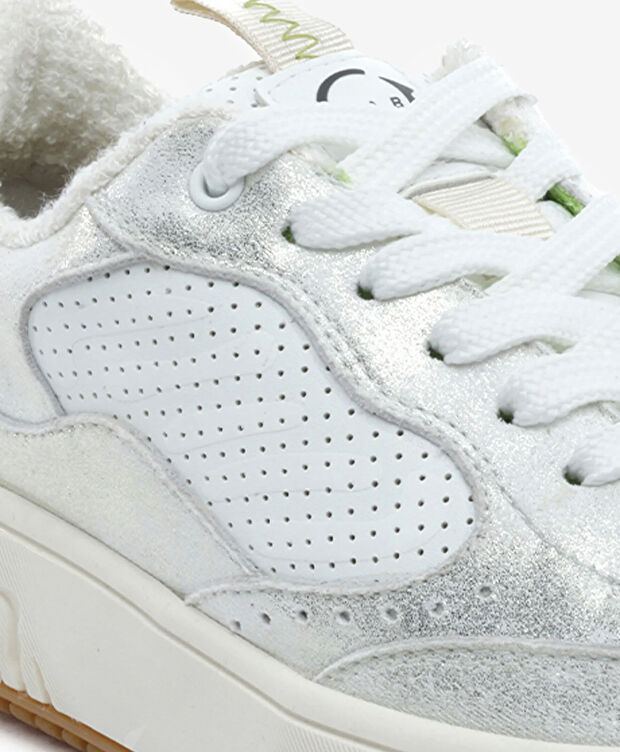 Kadın Beyaz Gümüş Hakiki Deri Sneaker Ayakkabı - 5