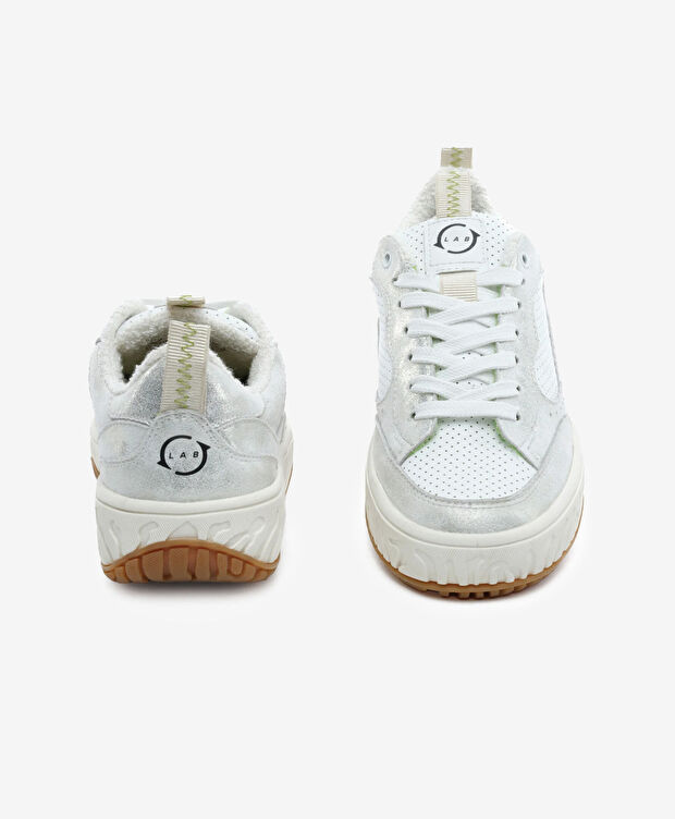 Kadın Beyaz Gümüş Hakiki Deri Sneaker Ayakkabı - 7