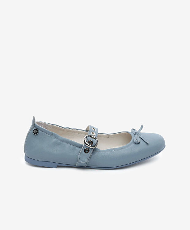 Kadın Mavi Hakiki Deri Babet Ayakkabı - 1