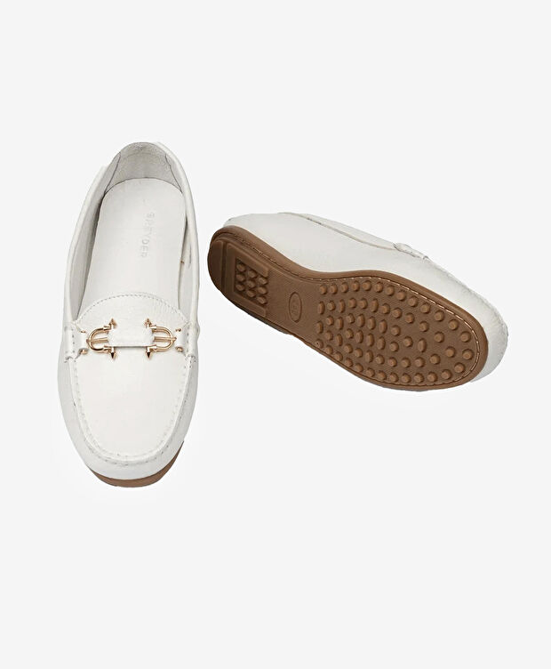 Kadın Beyaz Hakiki Deri Loafer Ayakkabı - 6