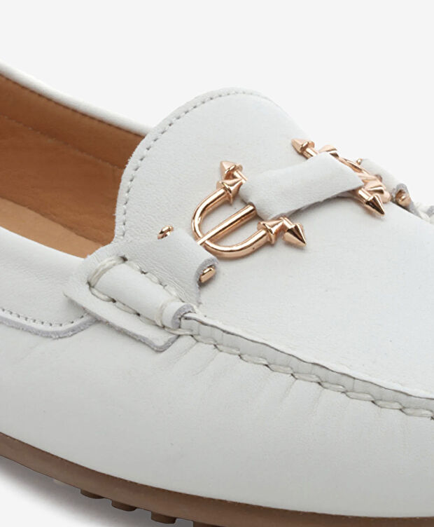 Kadın Beyaz Hakiki Deri Loafer Ayakkabı - 5