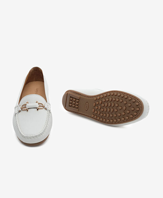 Kadın Beyaz Hakiki Deri Loafer Ayakkabı - 6