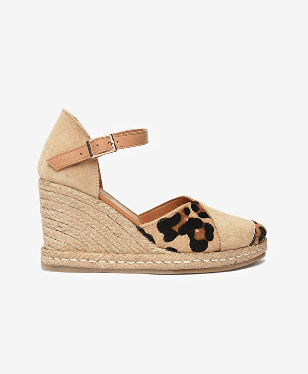 Kadın Leopar Bisküvi Süet Hakiki Deri Topuklu Sandalet - 1