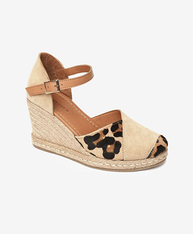 Kadın Leopar Bisküvi Süet Hakiki Deri Topuklu Sandalet - 2