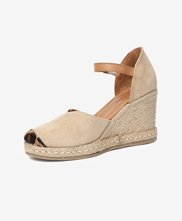 Kadın Leopar Bisküvi Süet Hakiki Deri Topuklu Sandalet - 3