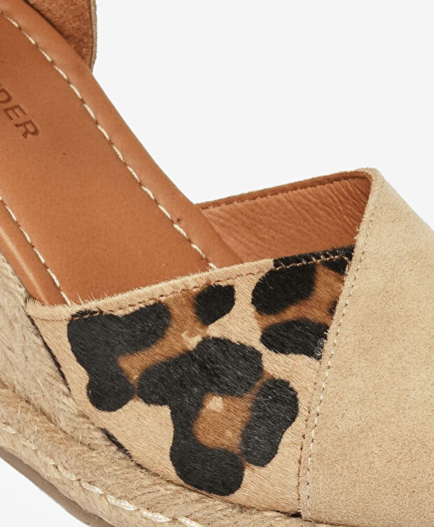 Kadın Leopar Bisküvi Süet Hakiki Deri Topuklu Sandalet - 5